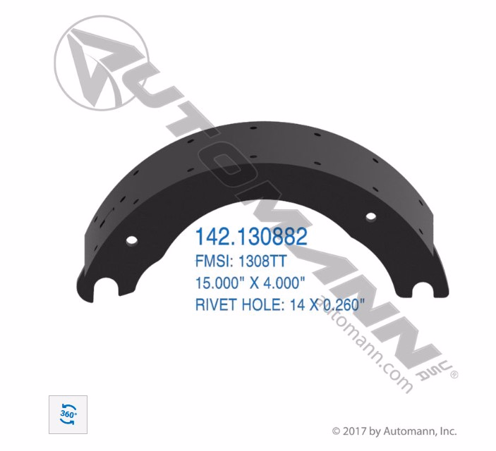 Automann 142.130882 Unlined Brake Shoe